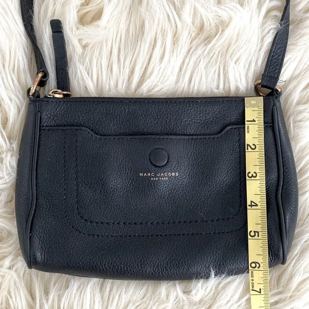 Marc Jacobs Black Leather Crossbody Bag Gold Logo Urban Minimalist Designer